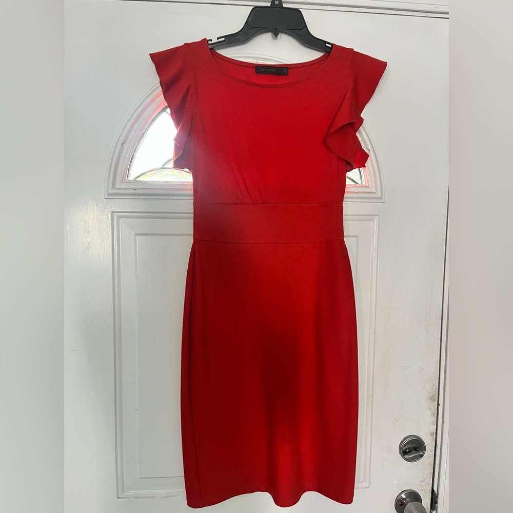 The Limited Red Sheath Midi Dress with Flutter Cap Sleeves